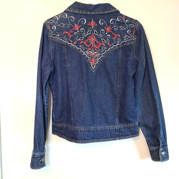 Gordon James Womens Embroidered Denim Jean Jacket Studded Boho Floral Sz S - Picture 2 of 9
